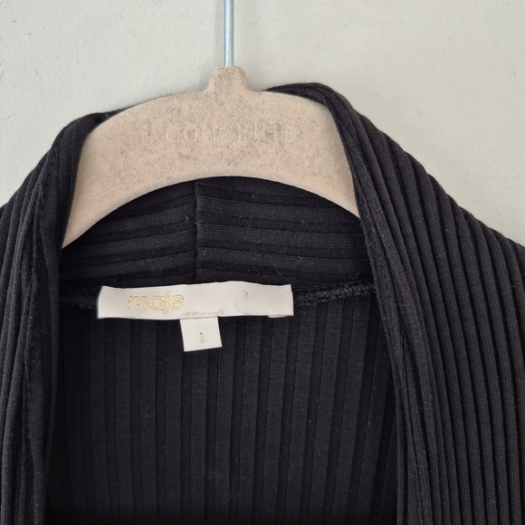 Maje Milan Ribbed Duster Cardigan With Pockets Black - Picture 8 of 10